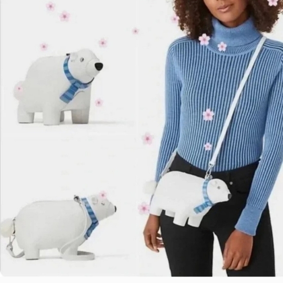 🤍🔹️ Kate Spade🔹️ Polar Bear Artic Friends White Leather Crossbody Novelty Bag - Picture 7 of 8